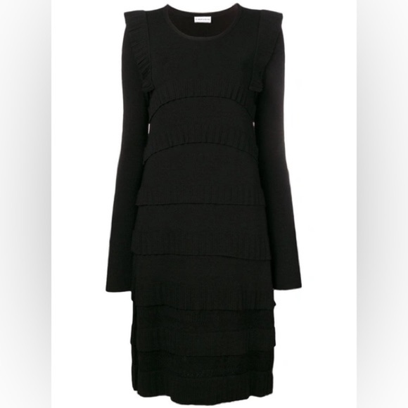 NWOT CARVEN TIERED RUFFLE SWEATER DRESS BLACK MIDI LONG SLEEVE MODEST CREW NECK - Picture 5 of 15